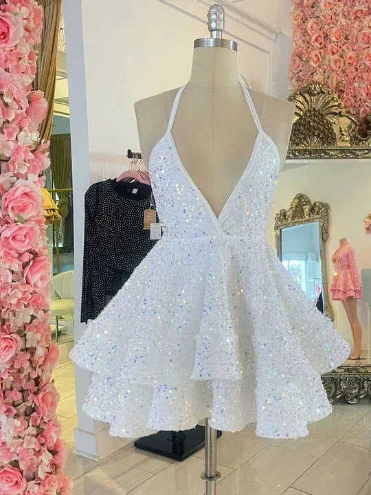 Cute A-line White Sequins Homecoming Dress White Party Dress Y2154 - Image 2