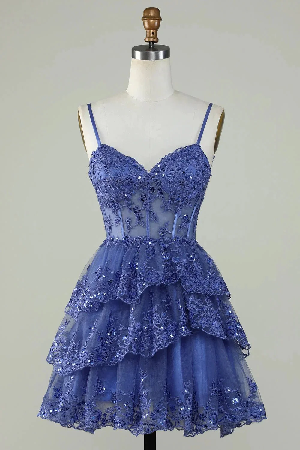 Cute Black A Line Sparkly Sequin Tiered Corset Short Homecoming Dress - Image 10