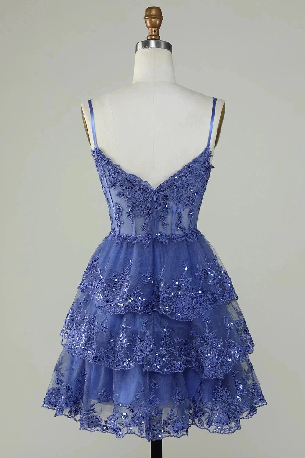Cute Black A Line Sparkly Sequin Tiered Corset Short Homecoming Dress - Image 11