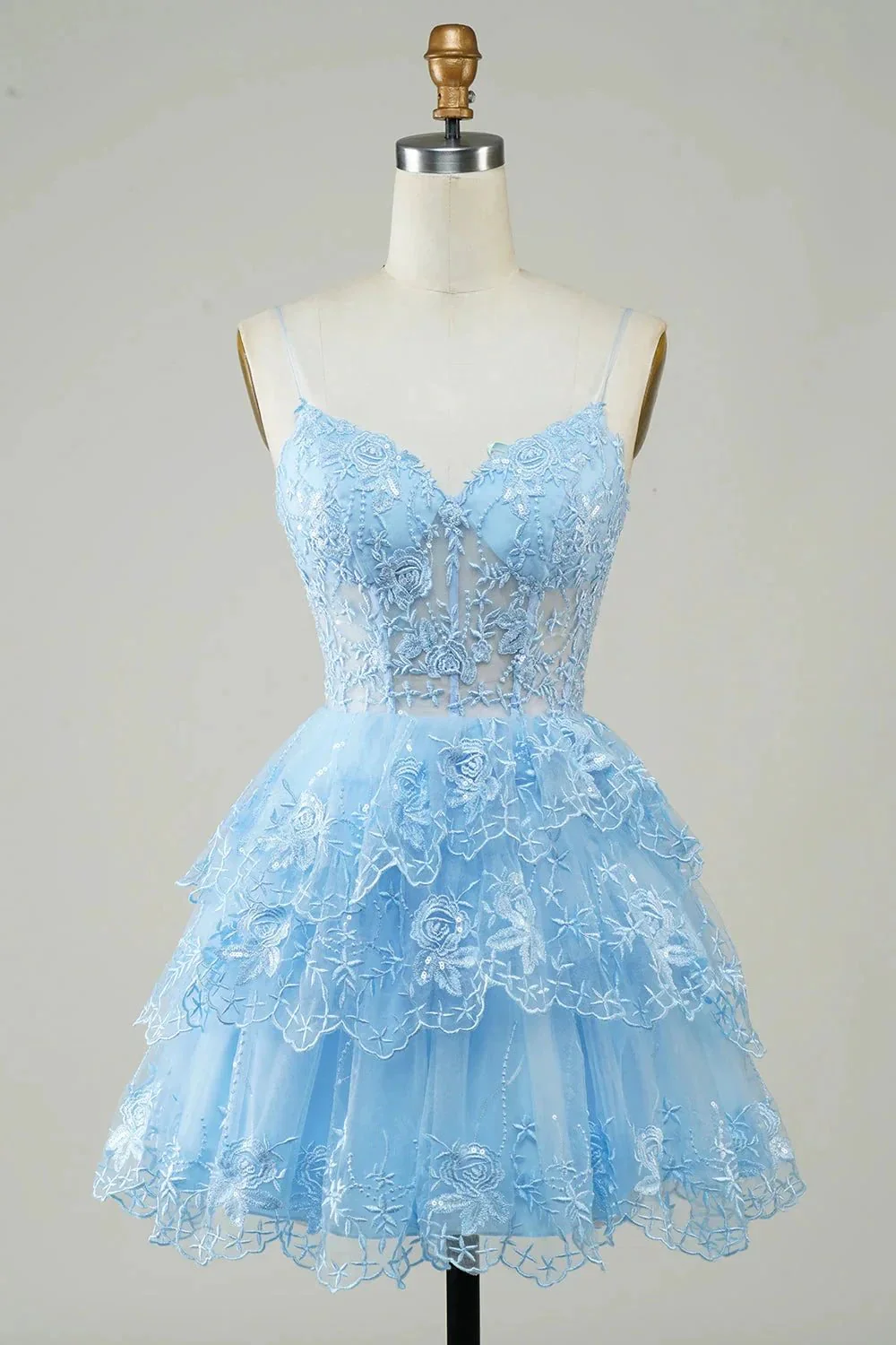 Cute Black A Line Sparkly Sequin Tiered Corset Short Homecoming Dress - Image 16