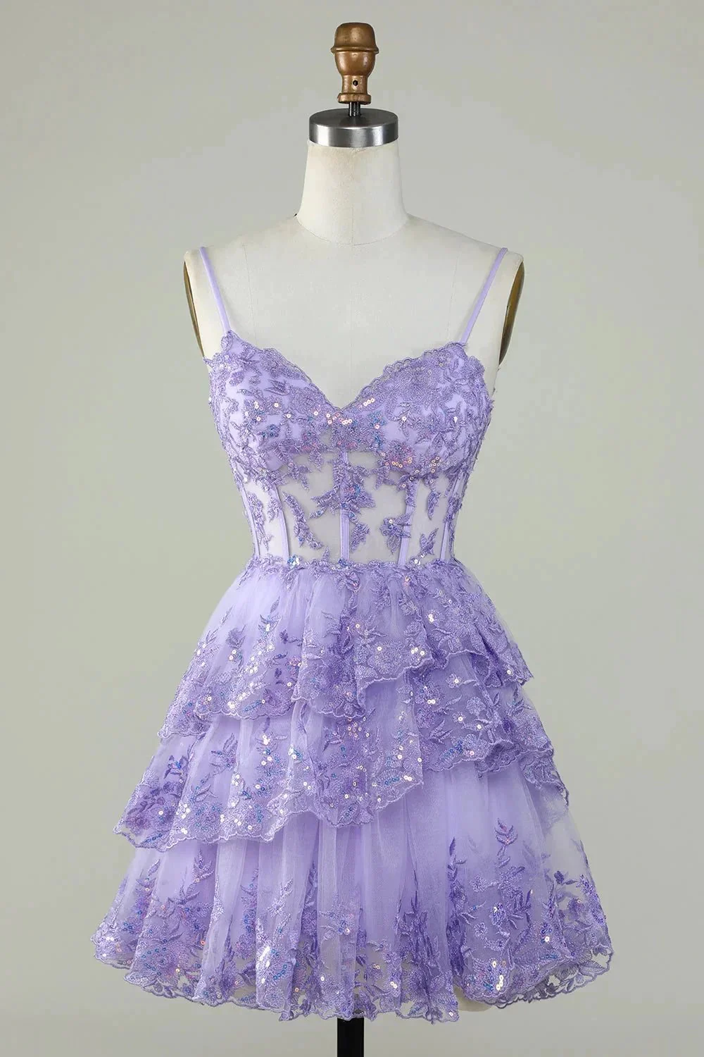 Cute Black A Line Sparkly Sequin Tiered Corset Short Homecoming Dress - Image 4