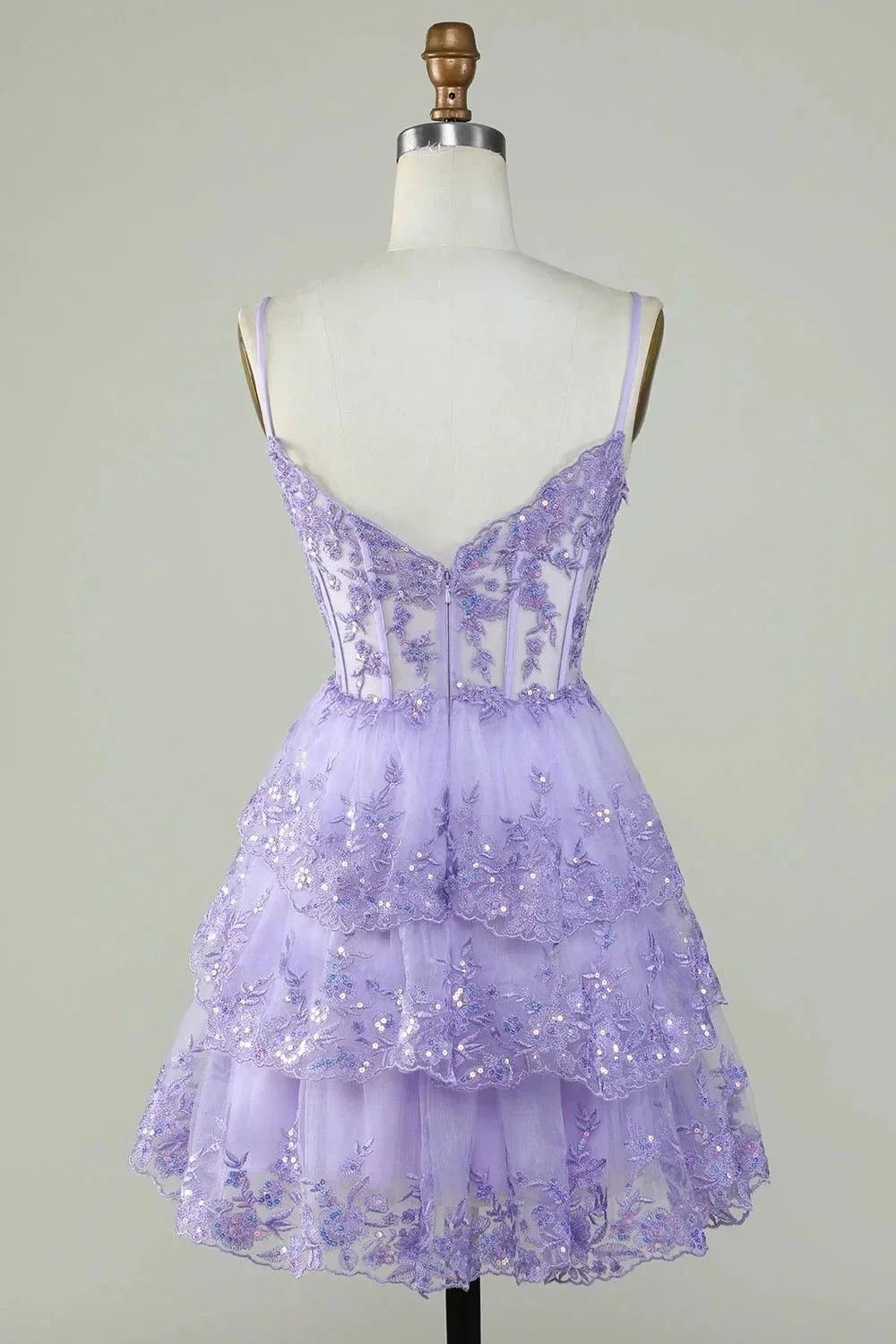 Cute Black A Line Sparkly Sequin Tiered Corset Short Homecoming Dress - Image 5