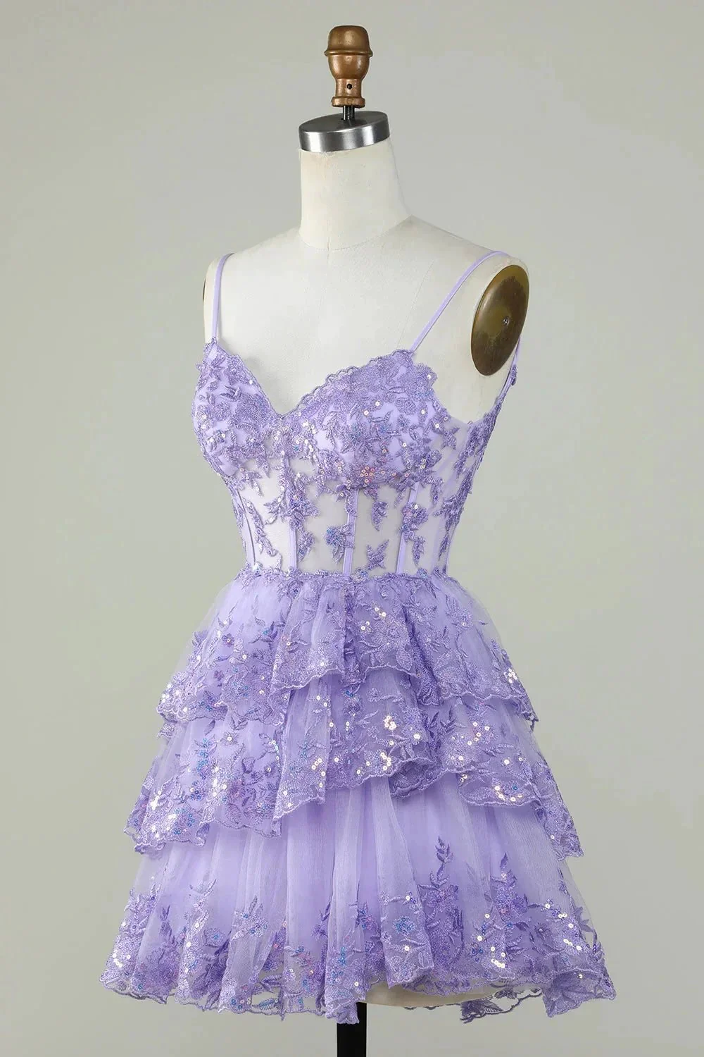 Cute Black A Line Sparkly Sequin Tiered Corset Short Homecoming Dress - Image 6