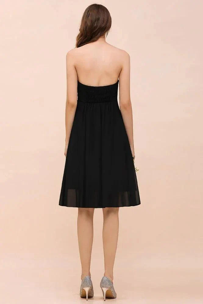 Cute Black knee length Bridesmaid Dress Sweetheart homecoming Dress for Girls - Image 2