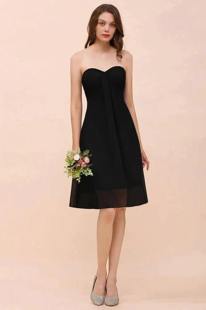 Cute Black knee length Bridesmaid Dress Sweetheart homecoming Dress for Girls - Image 4