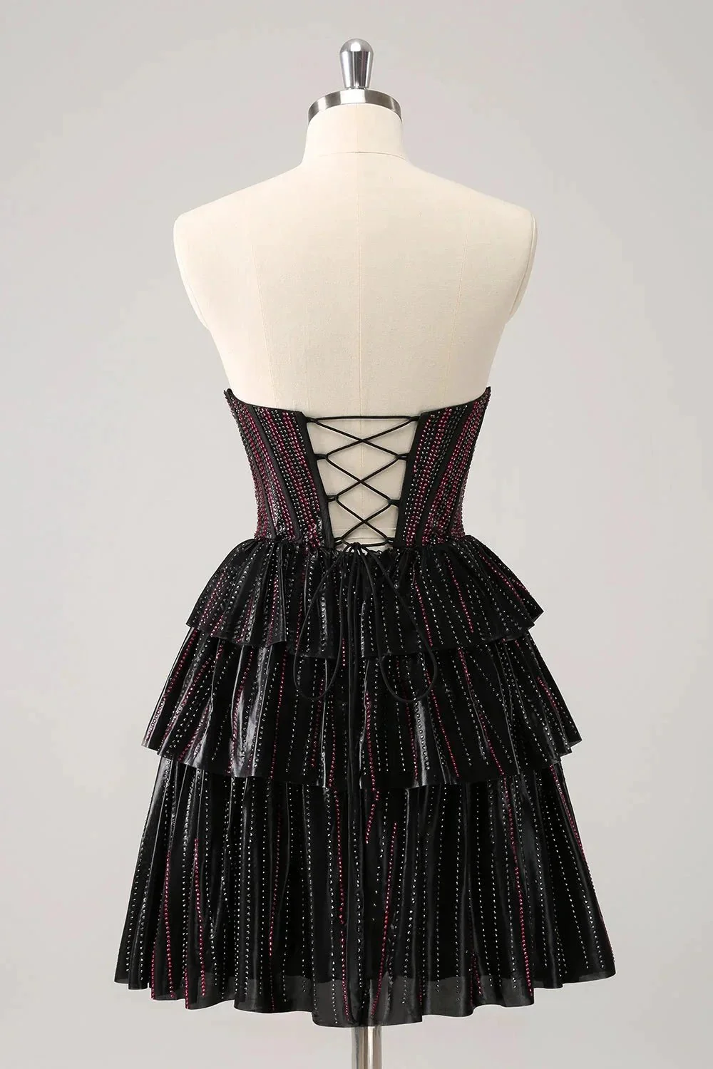 Cute Black Pink A Line Sweetheart Corset Short Homecoming Dress with Beading - Image 2