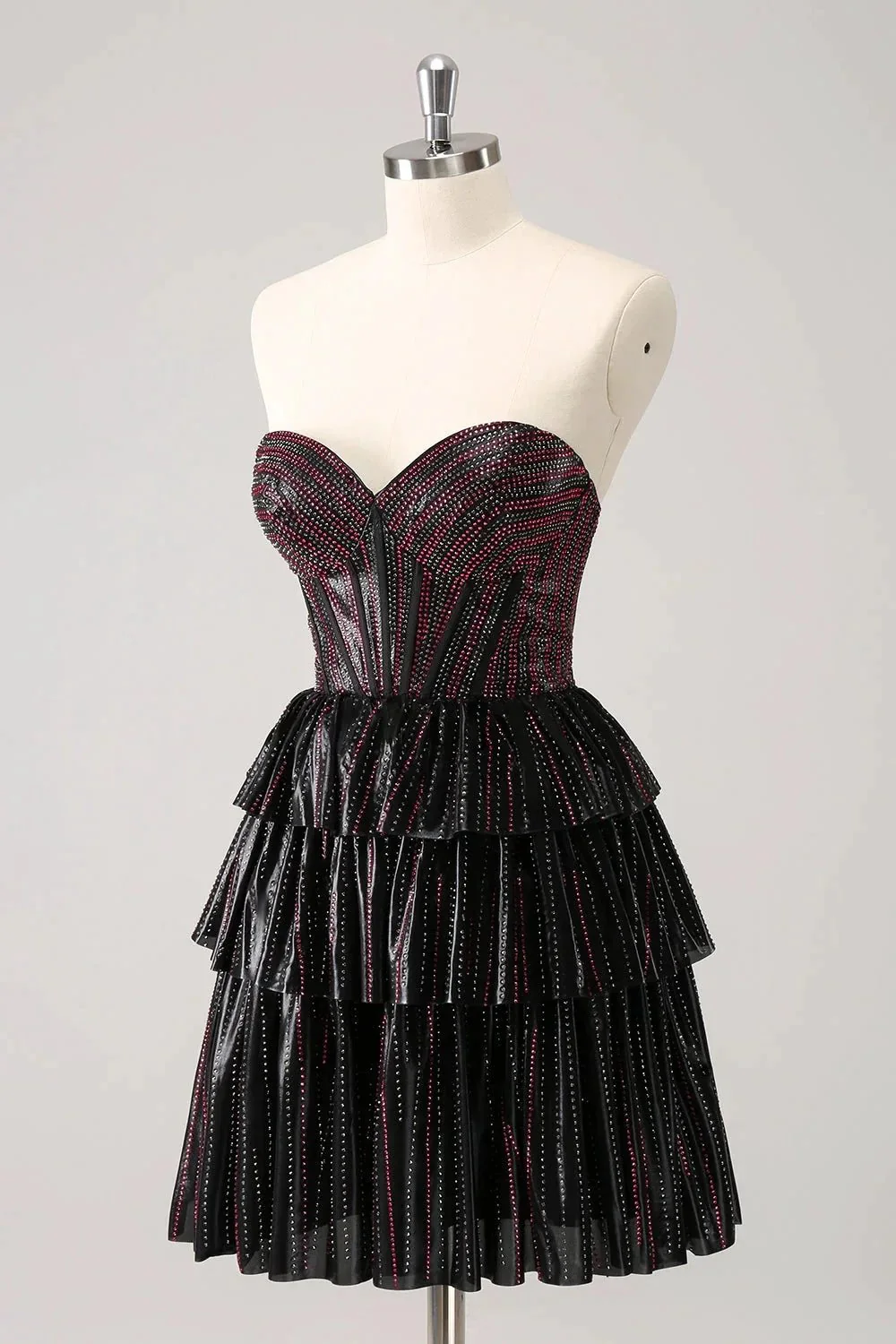 Cute Black Pink A Line Sweetheart Corset Short Homecoming Dress with Beading - Image 3