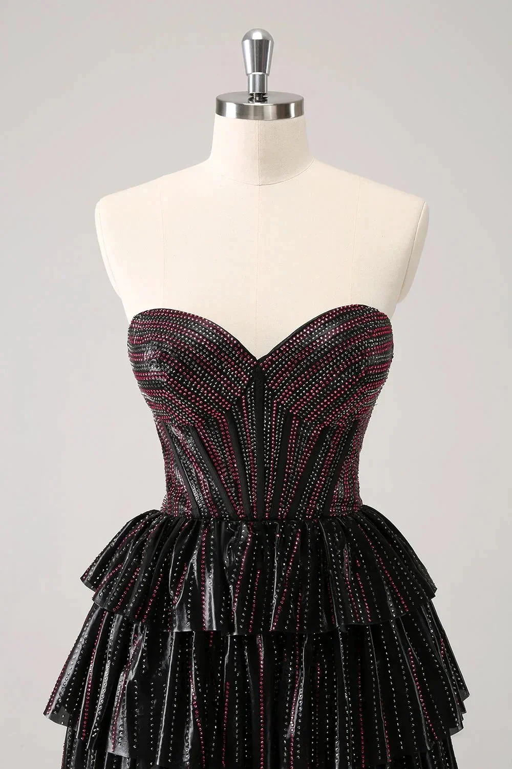 Cute Black Pink A Line Sweetheart Corset Short Homecoming Dress with Beading - Image 4