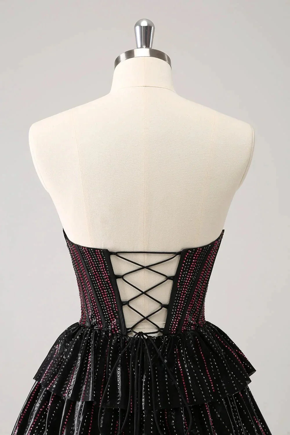 Cute Black Pink A Line Sweetheart Corset Short Homecoming Dress with Beading - Image 5