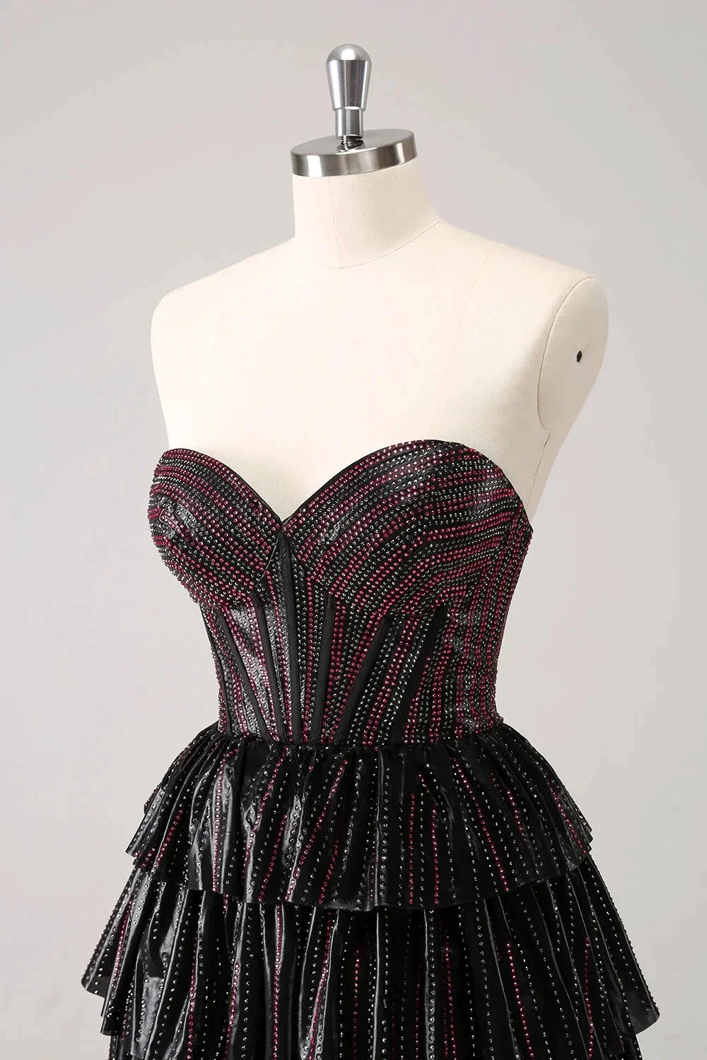 Cute Black Pink A Line Sweetheart Corset Short Homecoming Dress with Beading - Image 6