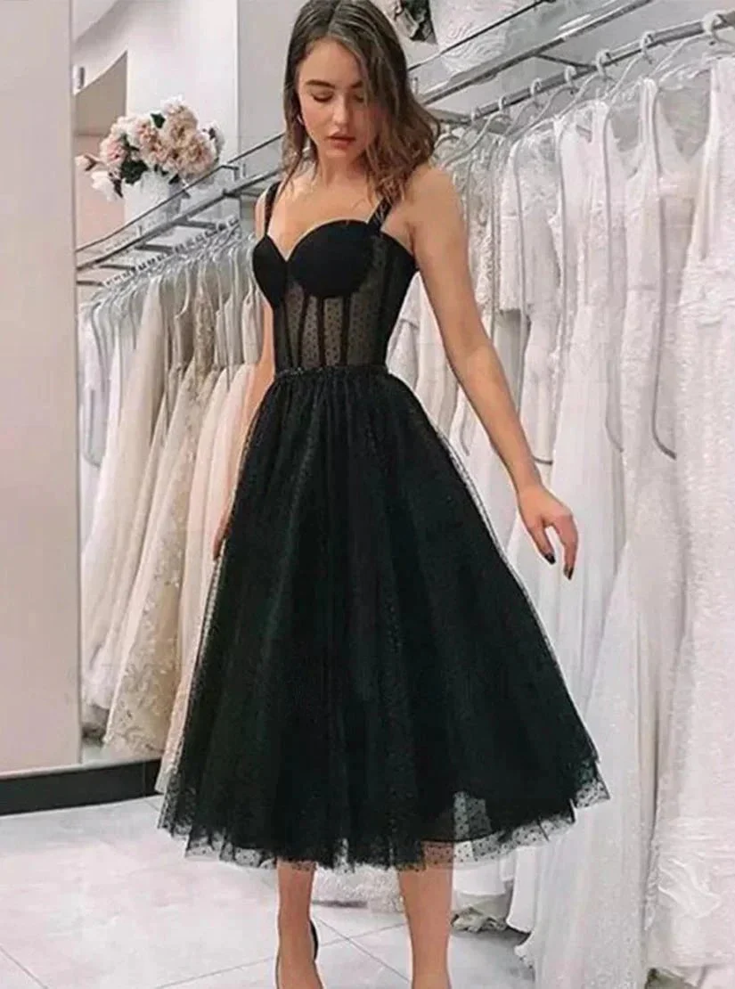 Cute Black Straps A Line Sleeveless Homecoming Party Dresseses - Image 2