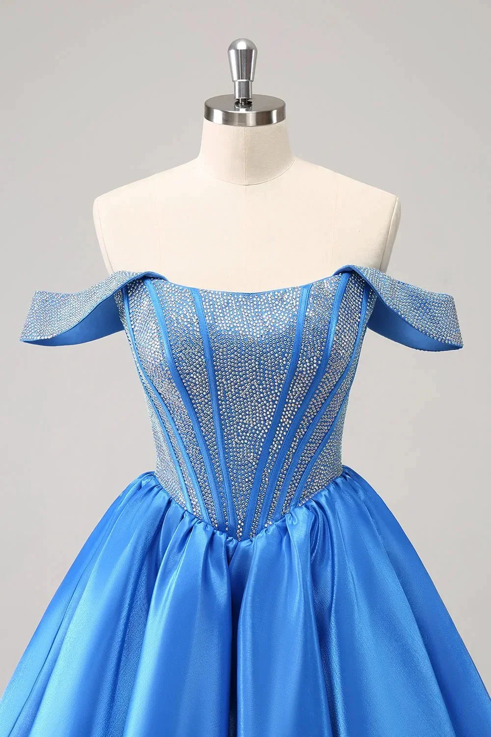 Cute Blue A Line Off The Shoulder Corset Homecoming Dress with Beading - Image 5