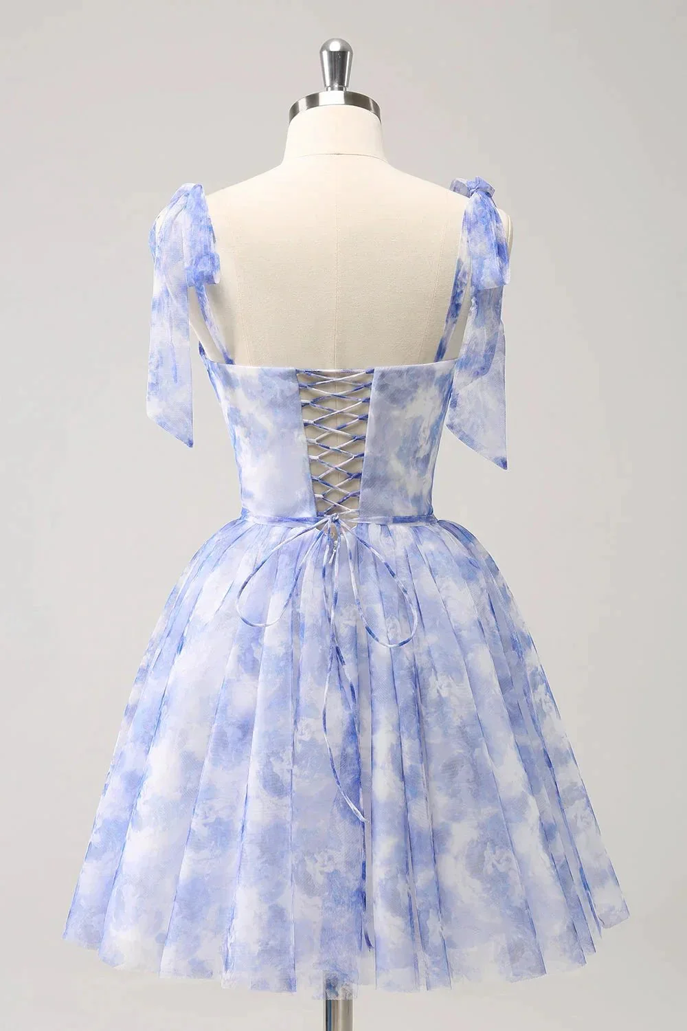Cute Blue A Line Spaghetti Straps Pleated Short Homecoming Dress With Lace Up Back - Image 2
