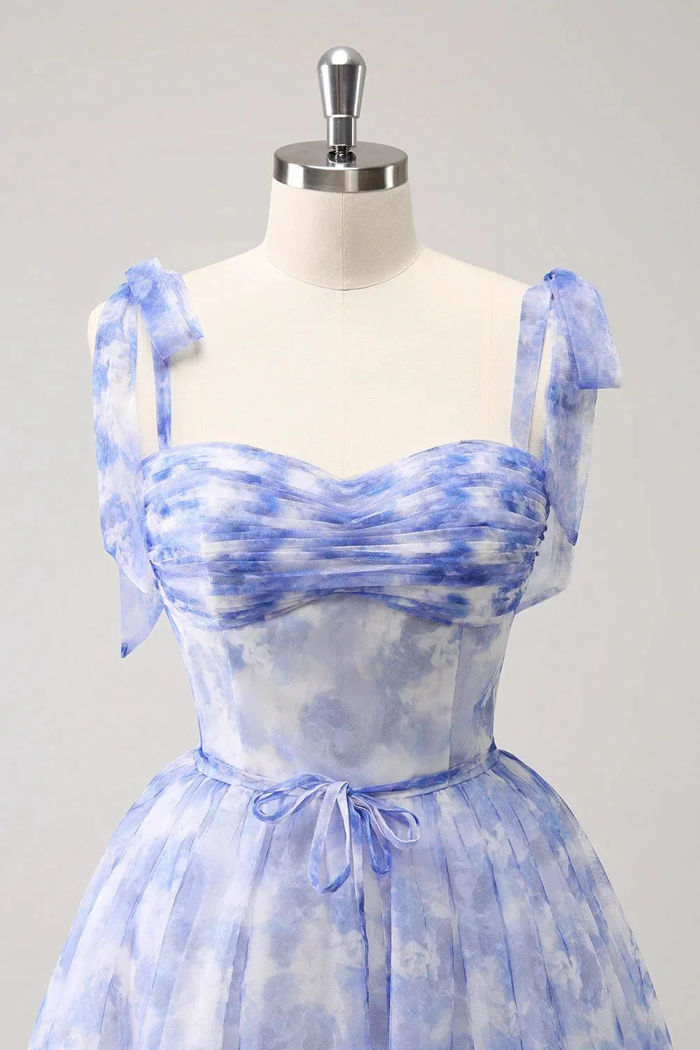 Cute Blue A Line Spaghetti Straps Pleated Short Homecoming Dress With Lace Up Back - Image 4