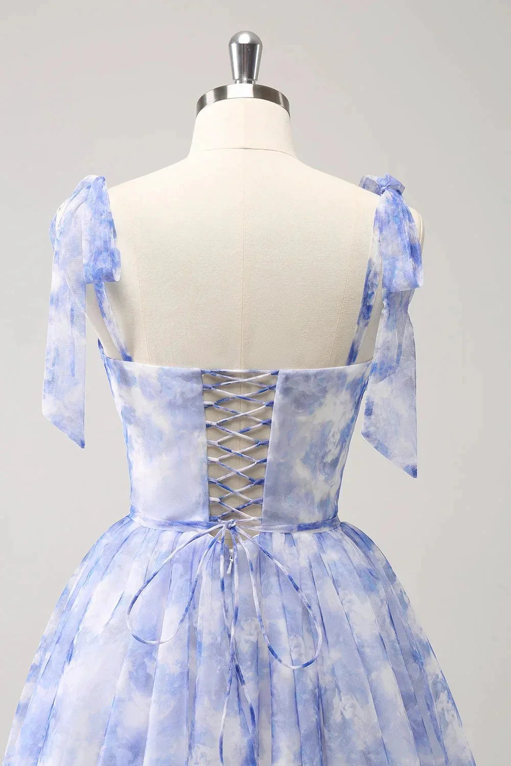 Cute Blue A Line Spaghetti Straps Pleated Short Homecoming Dress With Lace Up Back - Image 5