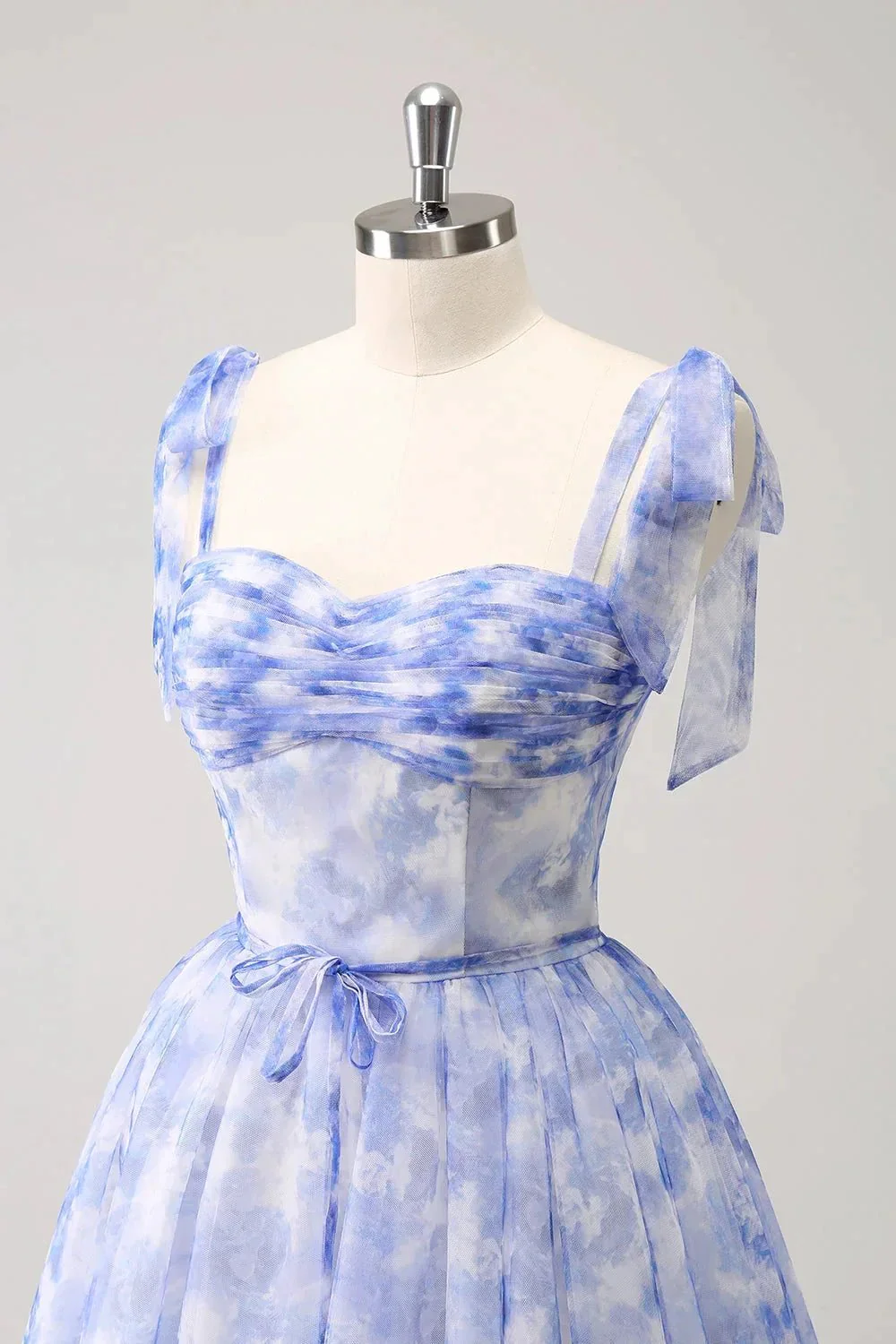Cute Blue A Line Spaghetti Straps Pleated Short Homecoming Dress With Lace Up Back - Image 6