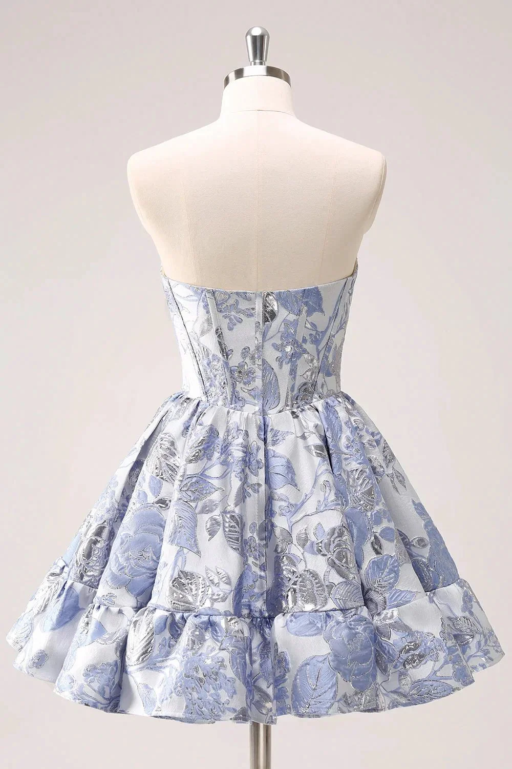 Cute Blue A Line Sweetheart Print Corset Short Homecoming Dress with Ruffles - Image 2
