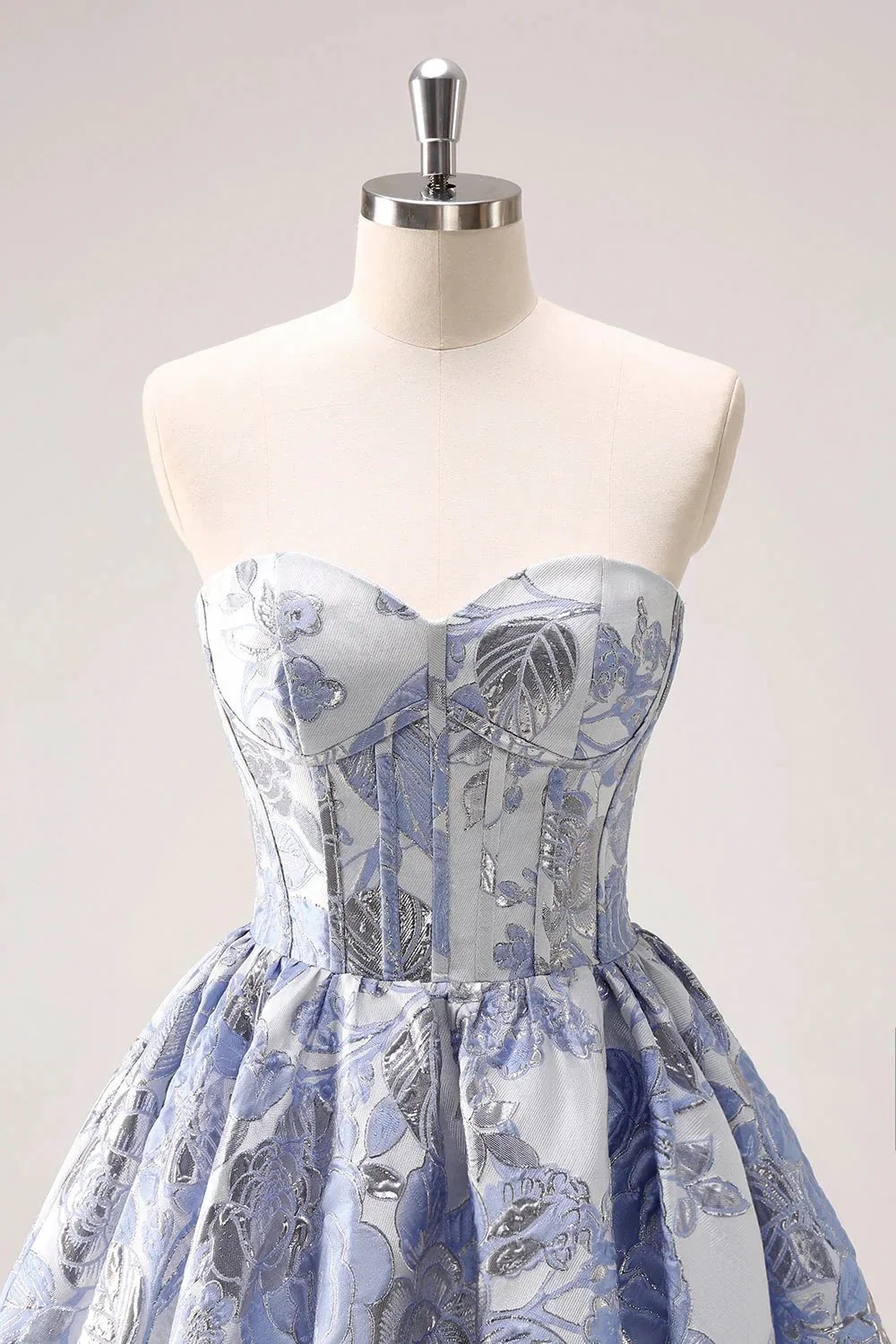 Cute Blue A Line Sweetheart Print Corset Short Homecoming Dress with Ruffles - Image 4