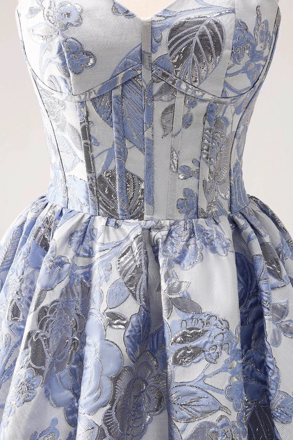 Cute Blue A Line Sweetheart Print Corset Short Homecoming Dress with Ruffles - Image 5
