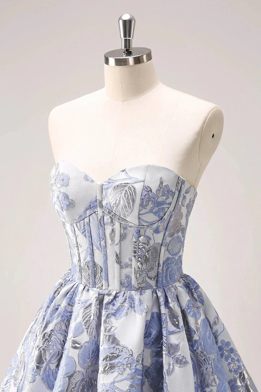 Cute Blue A Line Sweetheart Print Corset Short Homecoming Dress with Ruffles - Image 7