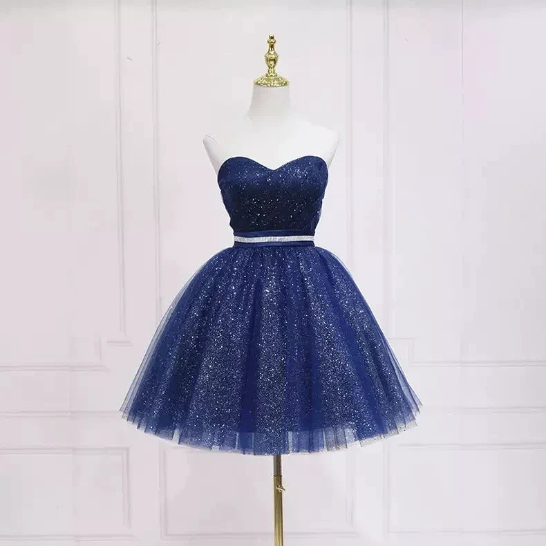 Cute Blue Shiny Short Homecoming Dress s47 - Image 2