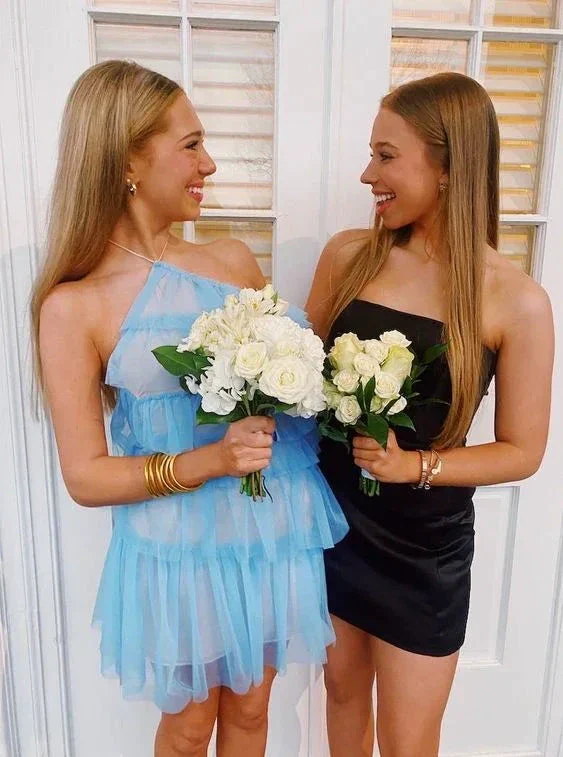 Cute Blue Tulle Short Homecoming Dress Black Dress Y2016 - Image 2