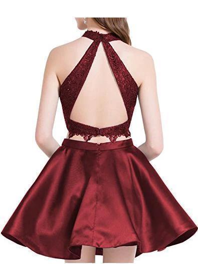 Cute Blue Two Pieces Lace Satin Short Prom Dress Homecoming Dress PG196 - Image 4