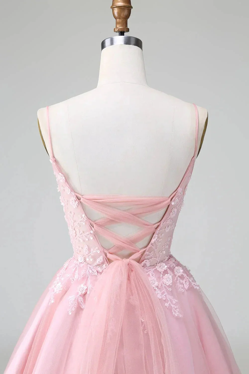Cute Blush A Line Spaghetti Straps Corset Short Homecoming Dress with Appliques - Image 5