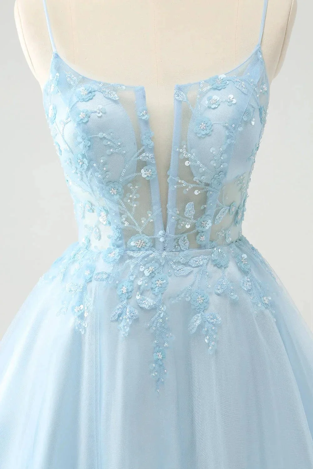 Cute Blush A Line Spaghetti Straps Corset Short Homecoming Dress with Appliques - Image 8