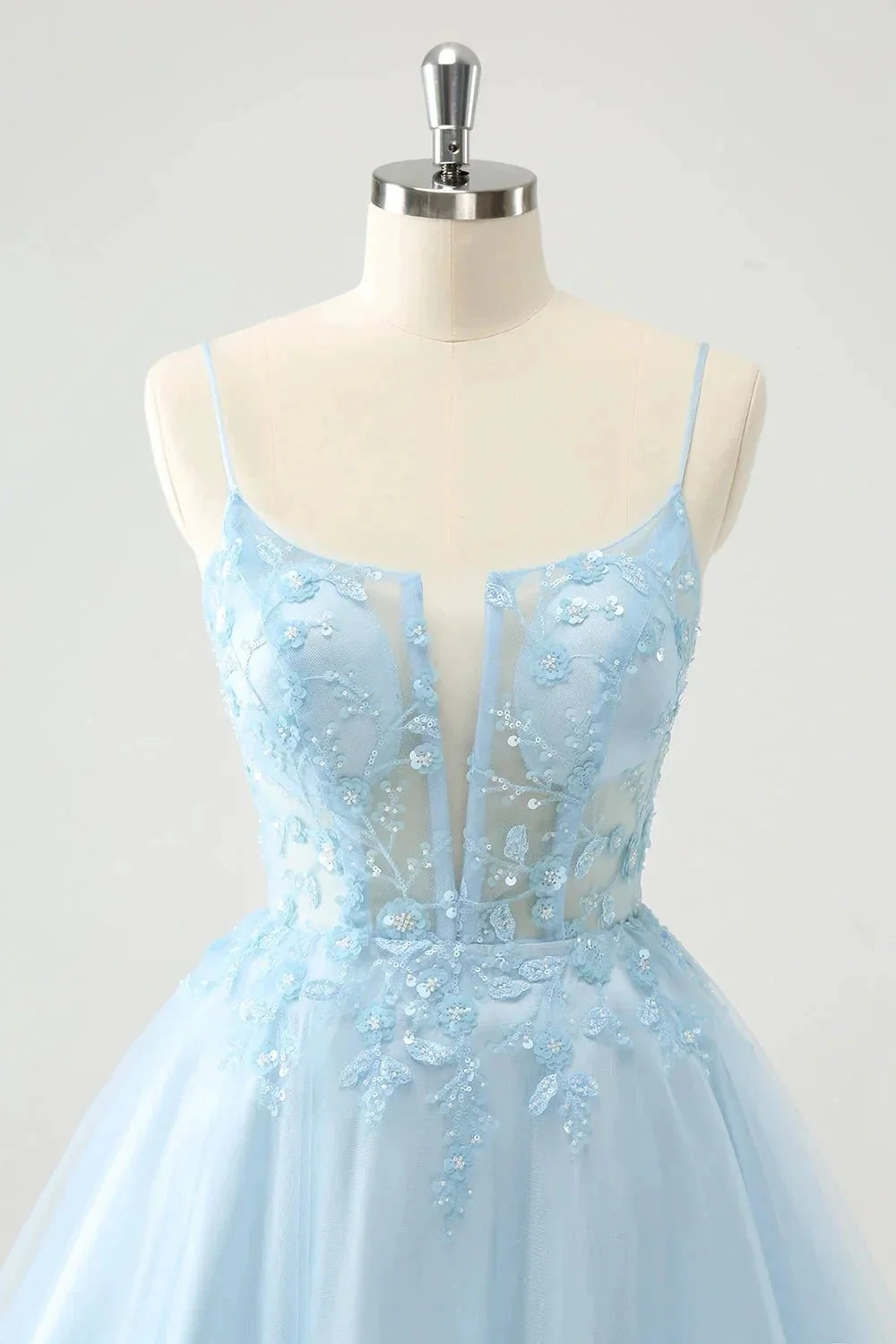 Cute Blush A Line Spaghetti Straps Corset Short Homecoming Dress with Appliques - Image 9