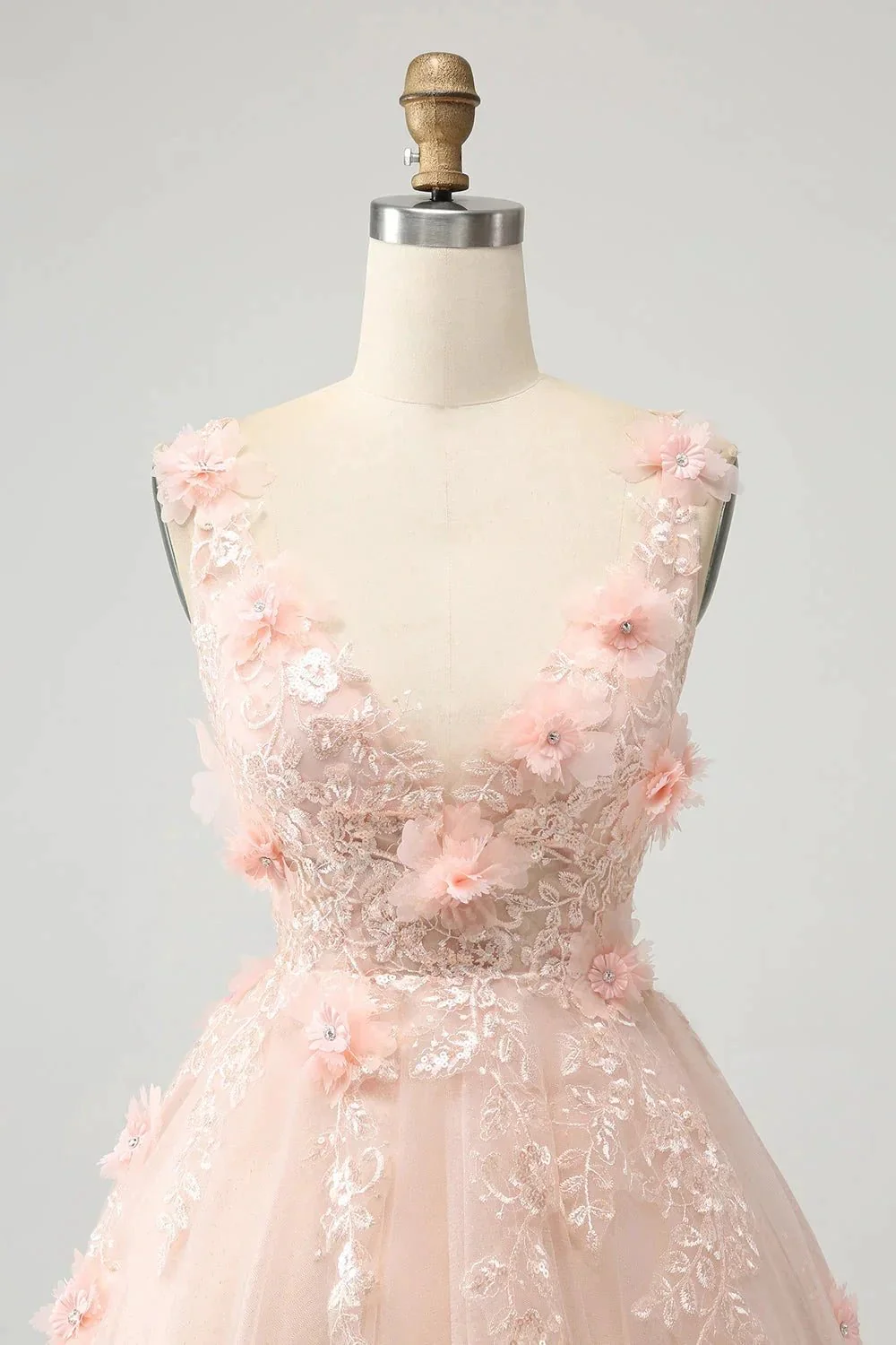 Cute Blush A Line V Neck Sequin Corset Short Homecoming Dress with Appliques - Image 4