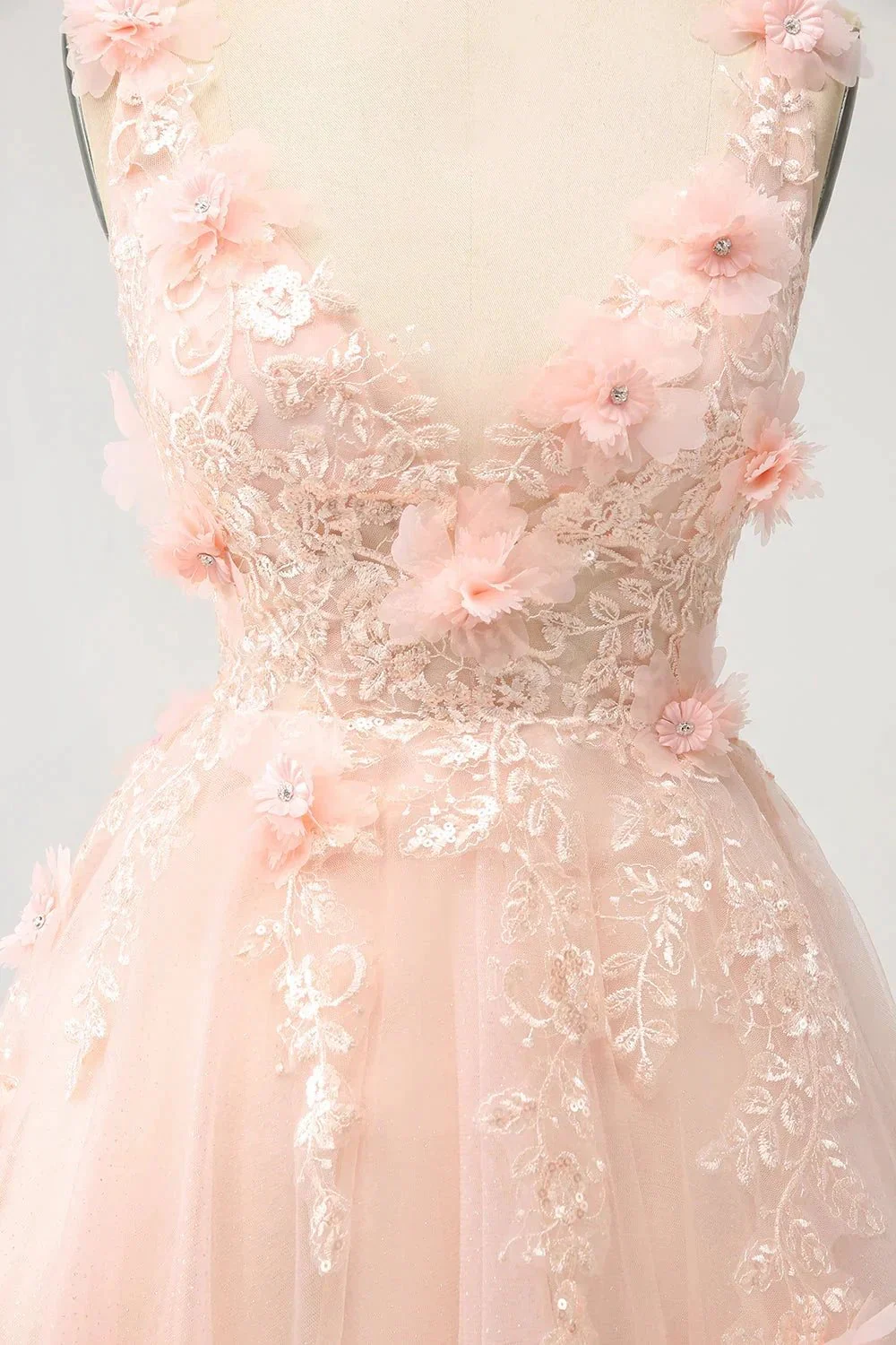 Cute Blush A Line V Neck Sequin Corset Short Homecoming Dress with Appliques - Image 5
