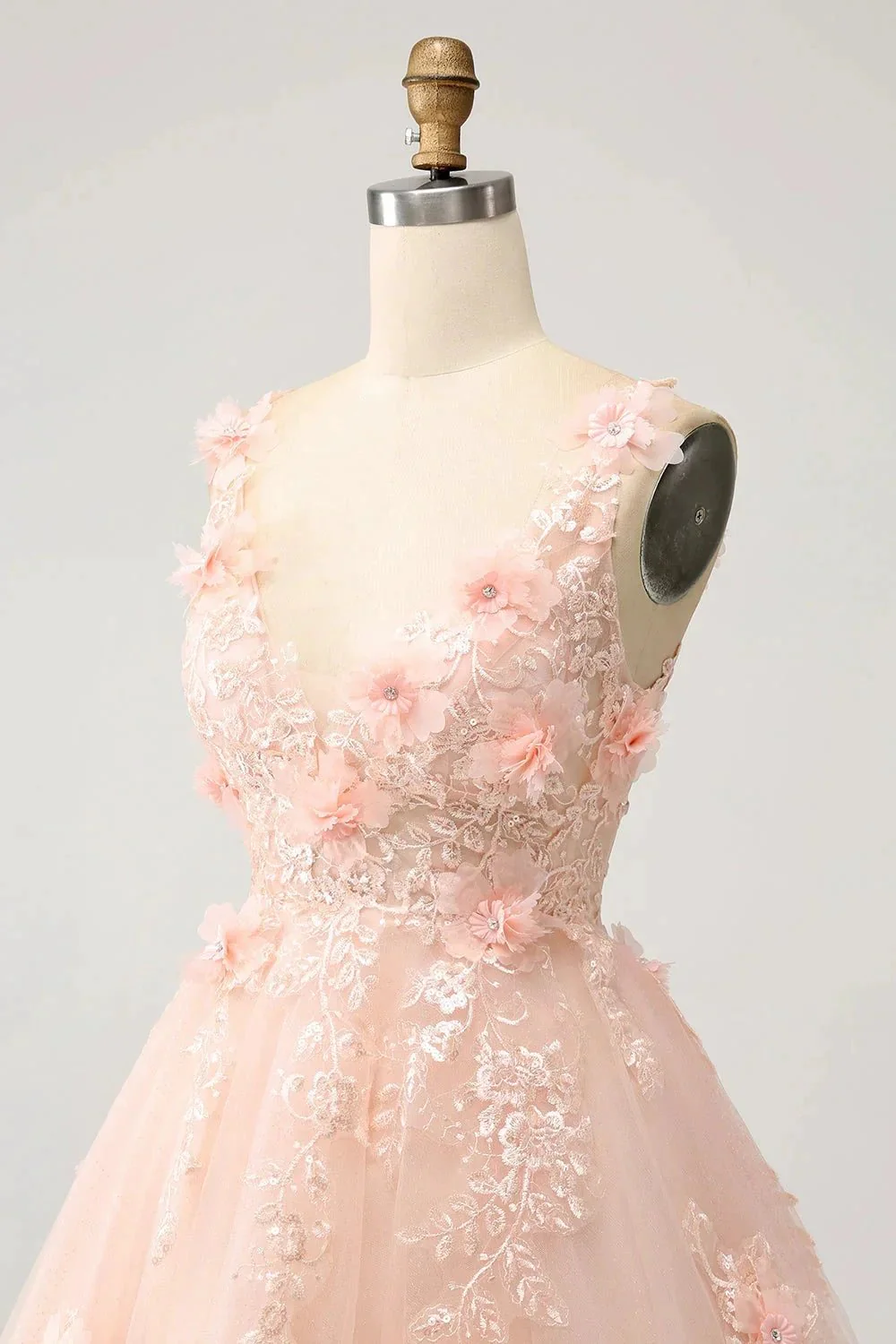 Cute Blush A Line V Neck Sequin Corset Short Homecoming Dress with Appliques - Image 6