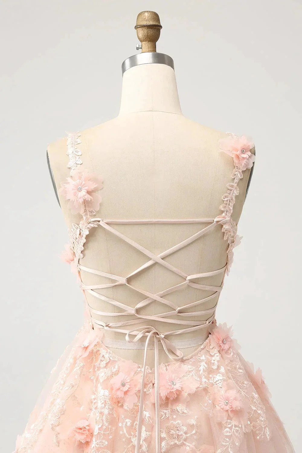 Cute Blush A Line V Neck Sequin Corset Short Homecoming Dress with Appliques - Image 7