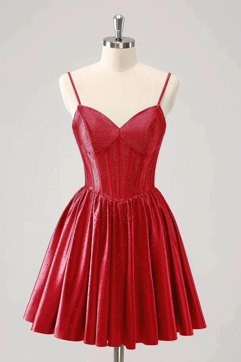 Cute Dark Green A Line Spaghetti Straps Ruffle Corset Short Homecoming Dress with Beading - Image 10