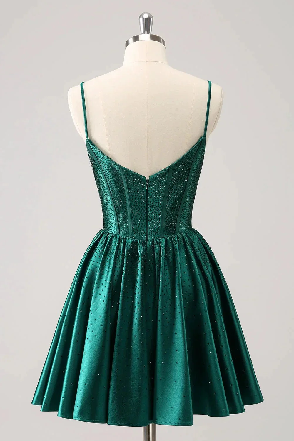 Cute Dark Green A Line Spaghetti Straps Ruffle Corset Short Homecoming Dress with Beading - Image 2