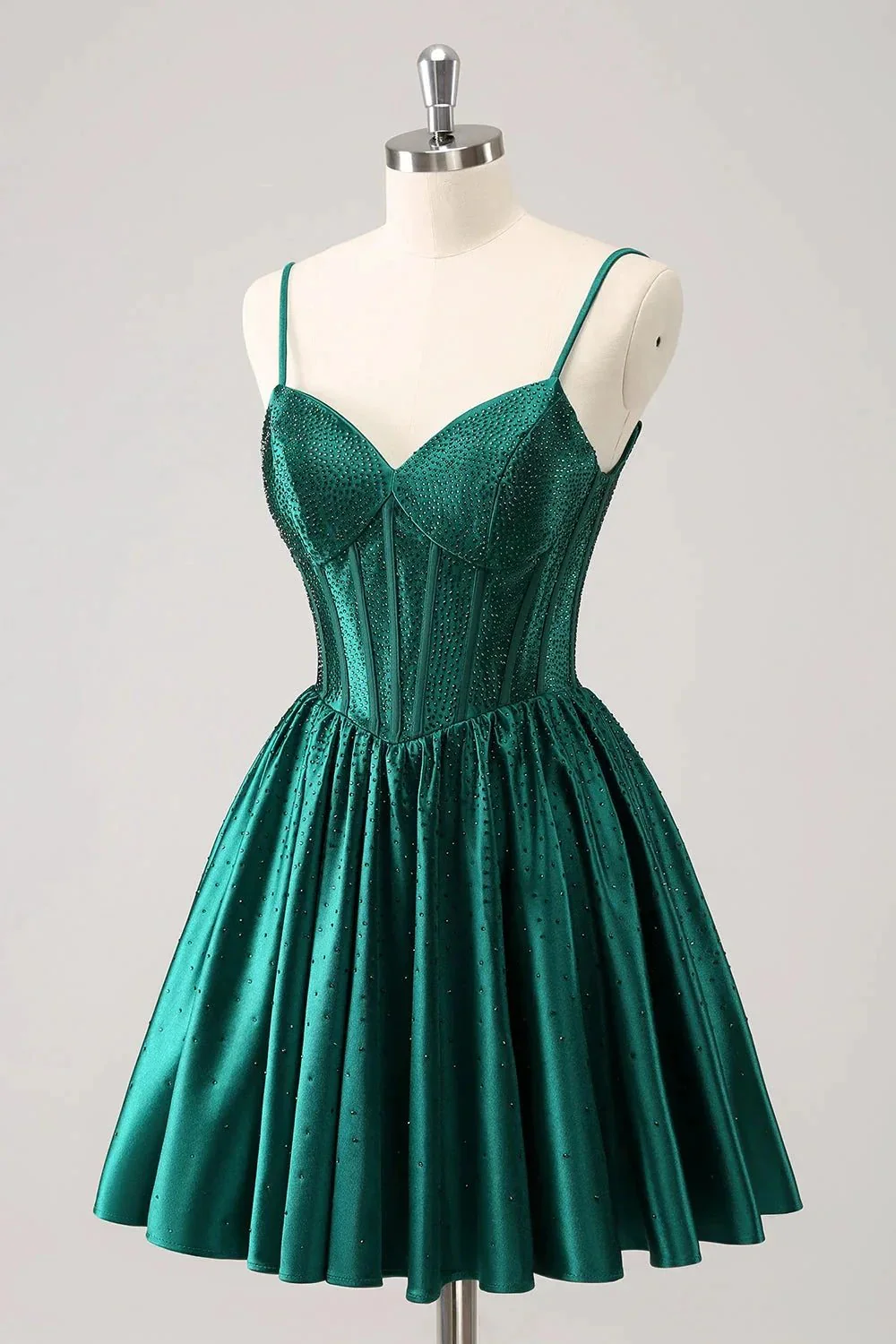 Cute Dark Green A Line Spaghetti Straps Ruffle Corset Short Homecoming Dress with Beading - Image 3