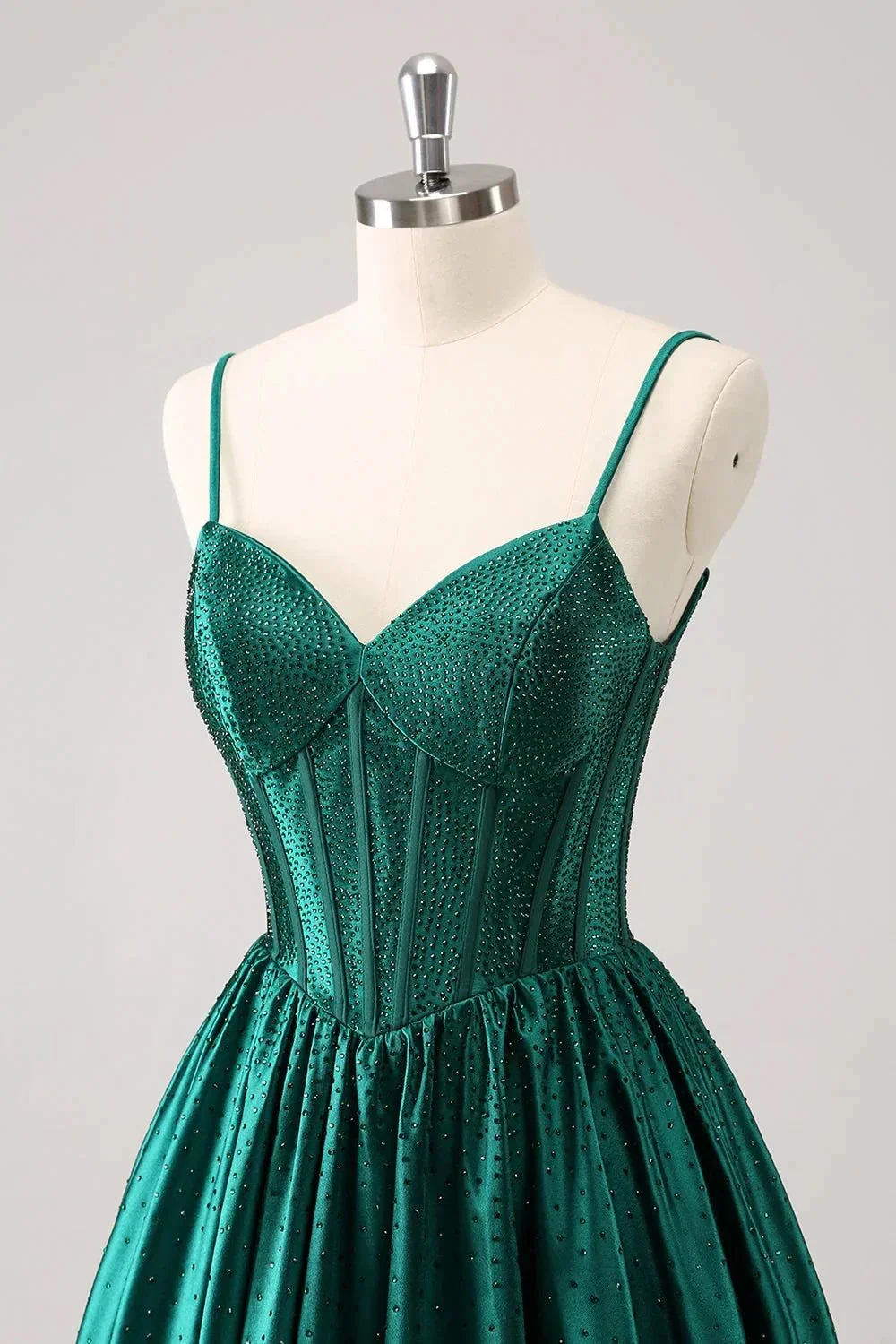 Cute Dark Green A Line Spaghetti Straps Ruffle Corset Short Homecoming Dress with Beading - Image 5