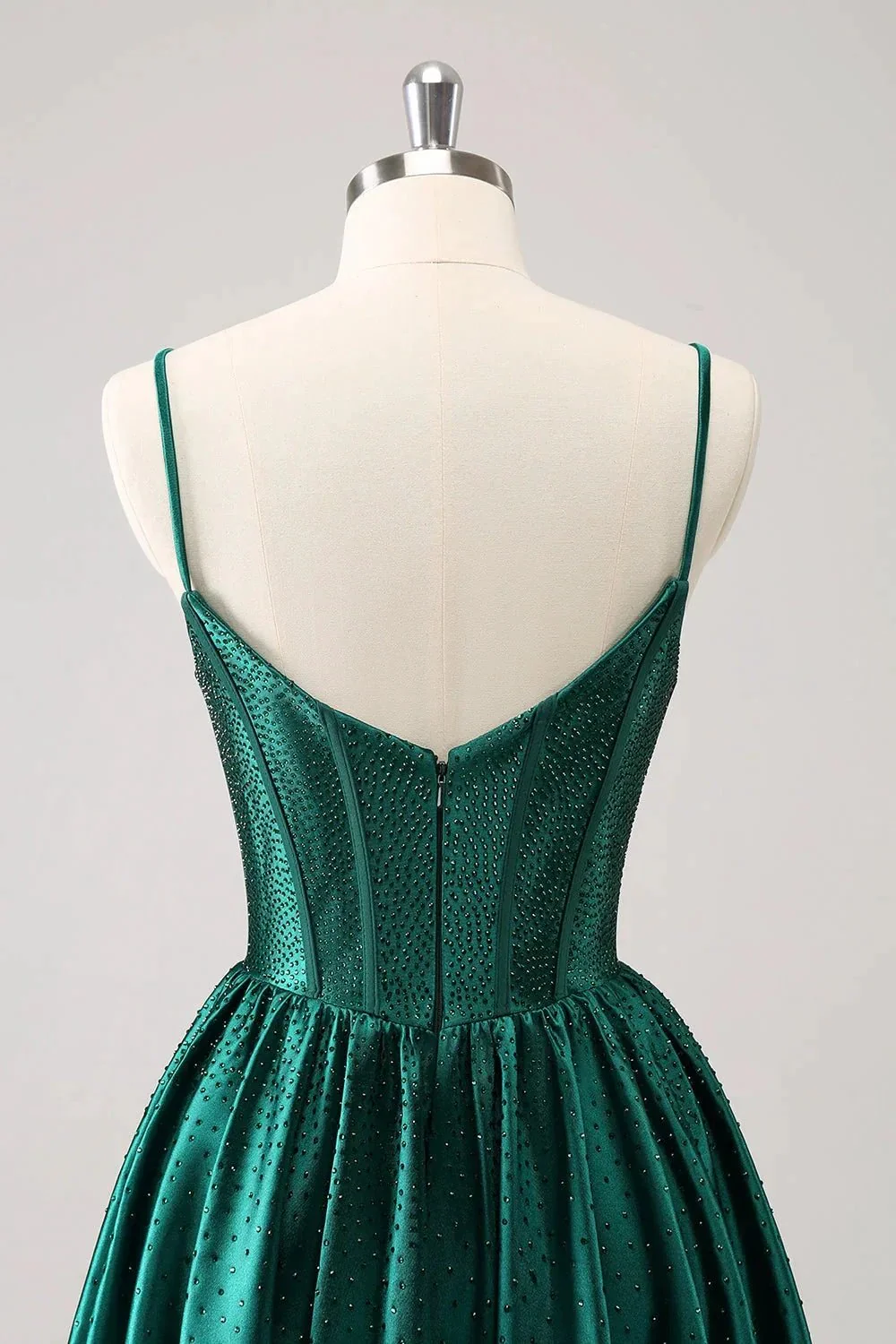 Cute Dark Green A Line Spaghetti Straps Ruffle Corset Short Homecoming Dress with Beading - Image 6