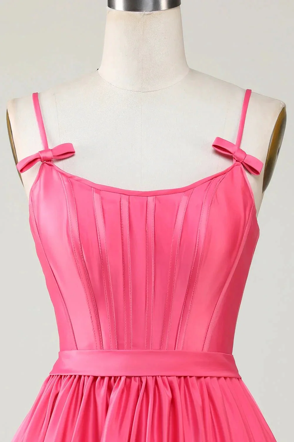 Cute Fuchsia A Line Spaghetti Straps Corset Ruffle Homecoming Dress with Bows - Image 3