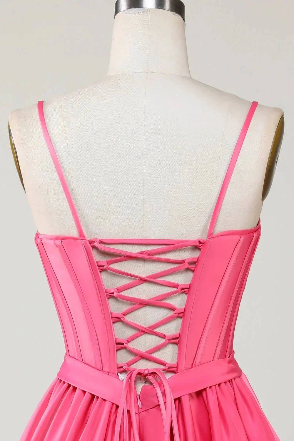 Cute Fuchsia A Line Spaghetti Straps Corset Ruffle Homecoming Dress with Bows - Image 4