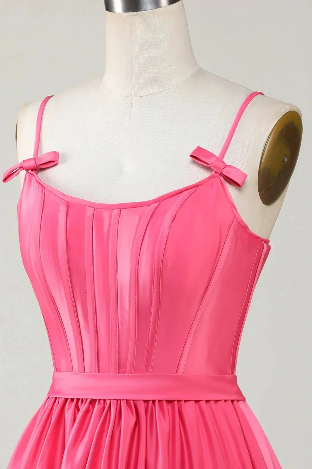 Cute Fuchsia A Line Spaghetti Straps Corset Ruffle Homecoming Dress with Bows - Image 5