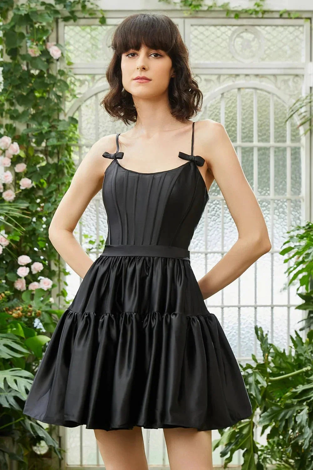 Cute Fuchsia A Line Spaghetti Straps Corset Ruffle Homecoming Dress with Bows - Image 9