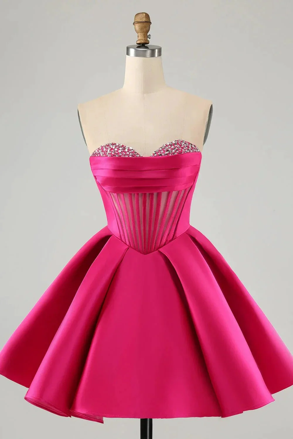 Cute Fuchsia A Line Sweetheart Corset Short Homecoming Dress with Beading - Image 3