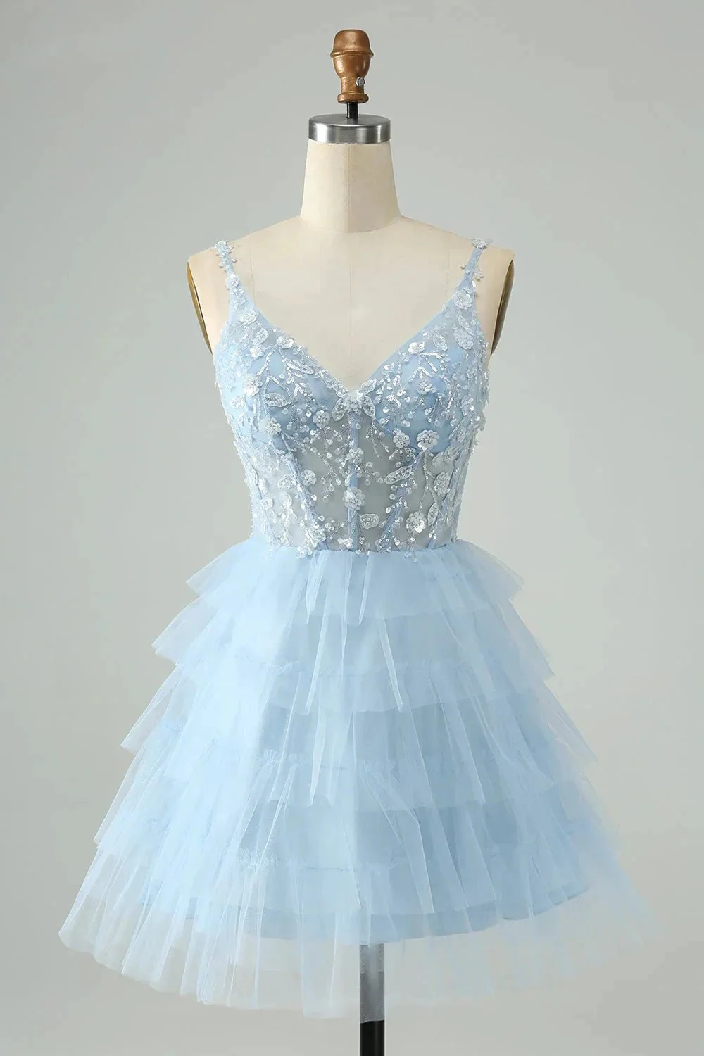Cute Fuchsia A Line Spaghetti Straps Tiered Short Homecoming Dress with Sequins - Image 7