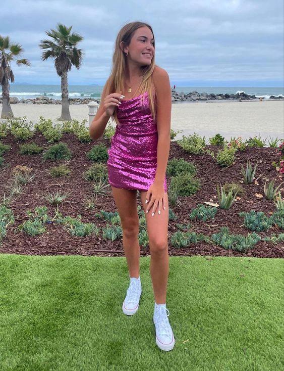 Cute Fuchsia Sequins Tight Dress Sexy Mini Homecoming Dress Y1065 - Image 2