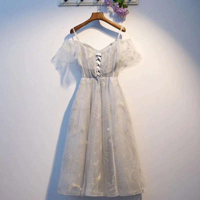 Cute gray tulle short homecoming dress s96 - Image 2