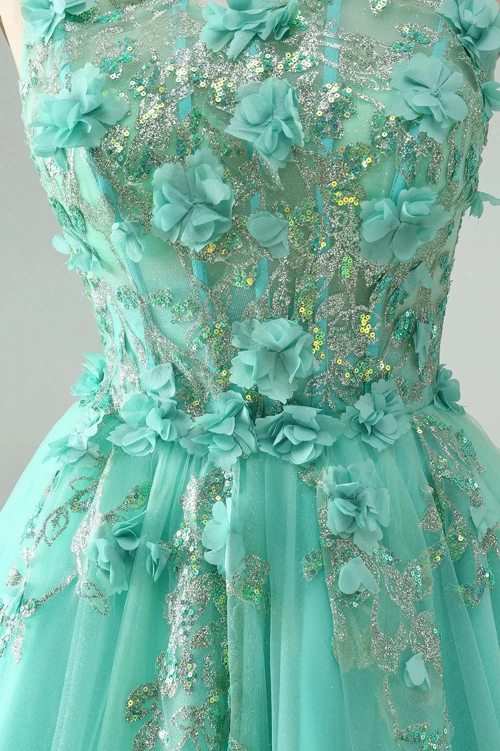 Cute Green A Line Spaghetti Straps Corset Short Homecoming Dress with Appliques - Image 7