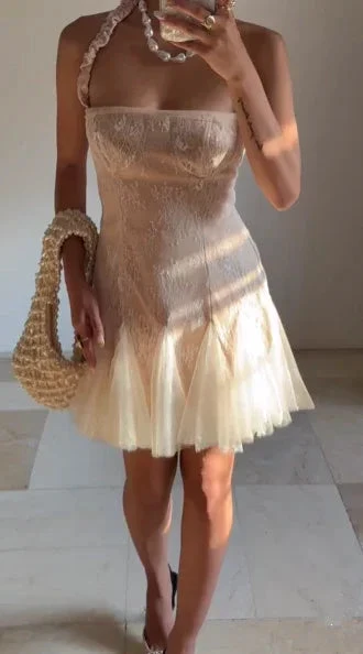Cute Halter Lace Tulle Homecoming Short Prom Dress Y8502 - Image 3