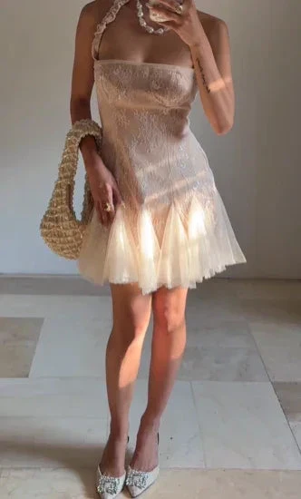 Cute Halter Lace Tulle Homecoming Short Prom Dress Y8502 - Image 5
